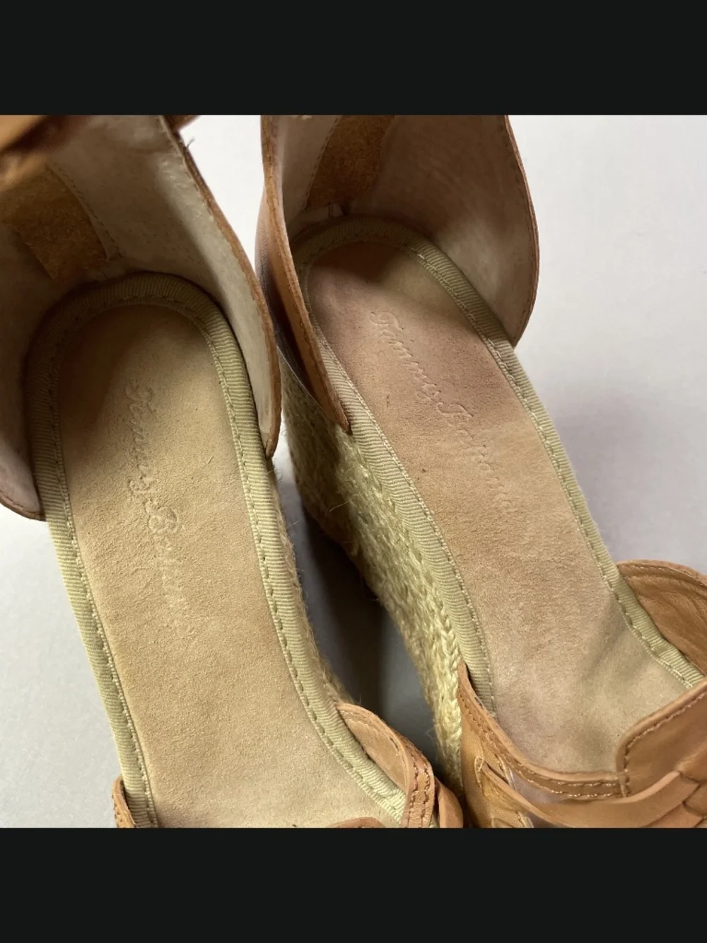 NEW Tommy Bahama Shoes Womens 7 brown leather jute Rakona wedge heels summer